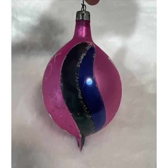 Mercury Glass Christmas Ornament Pink Blue Green Stripes White Glitter Poland - Picture 8 of 10